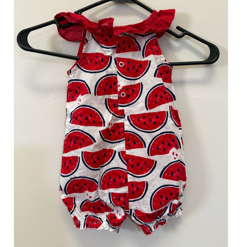 Carter's Watermelon Romper Baby Girl 18M Red White Ruffle Sleeveless - Picture 2 of 5